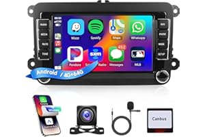 RIMOODY 4+64G Android Car Stereo for VW Passat Golf MK5 MK6 Jetta T5 EOS POLO Touran Seat Sharan Wireless Carplay Android Auto, 7'' Touchscreen Head Unit with GPS Bluetooth Mirror Link WIFI FM DSP Rear Camera