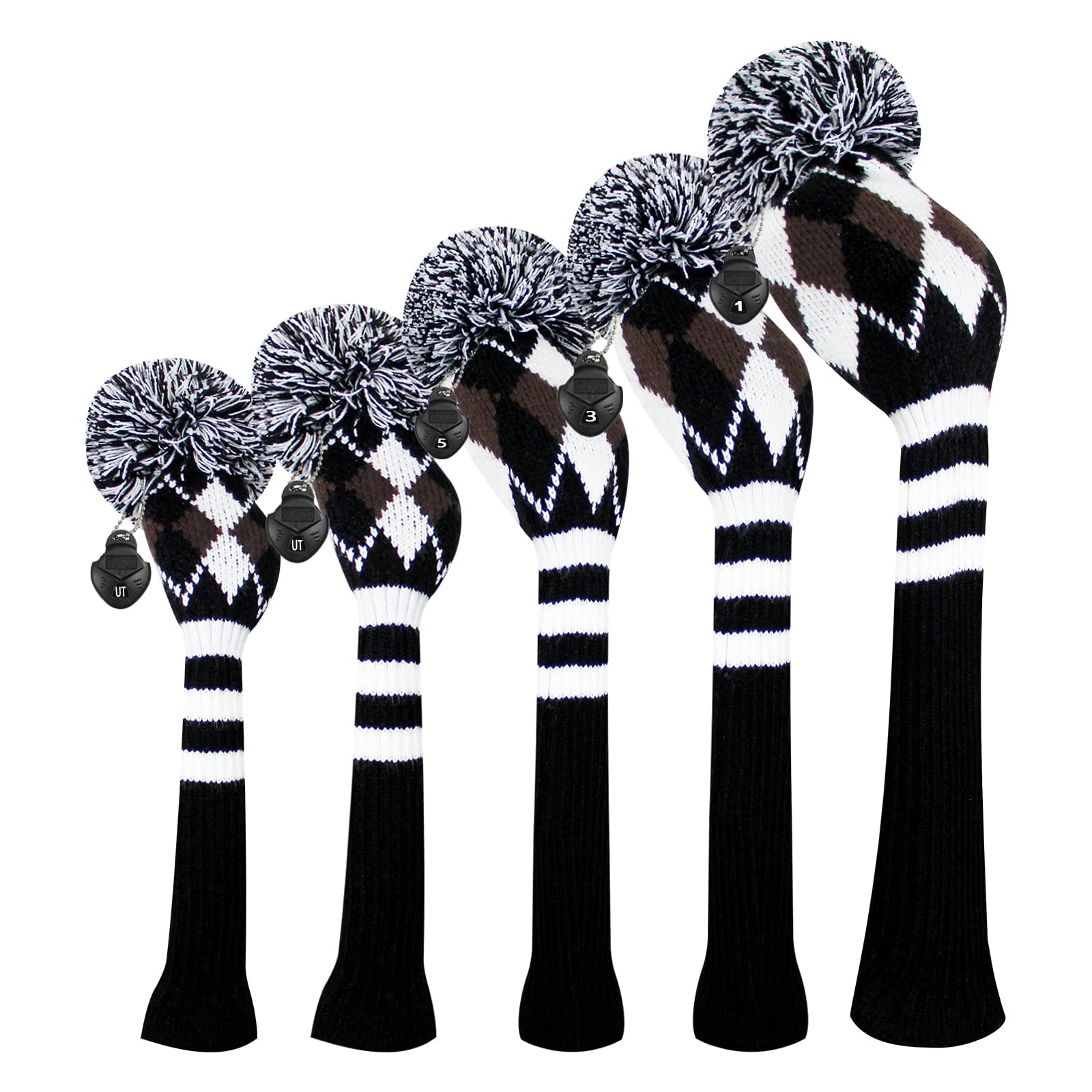 Scott Edward Golf Head Covers for Woods 5 PCS Knit Golf Club Cover Driver Cover*1 Fairway Wood*2 Hybrid (UT)*2