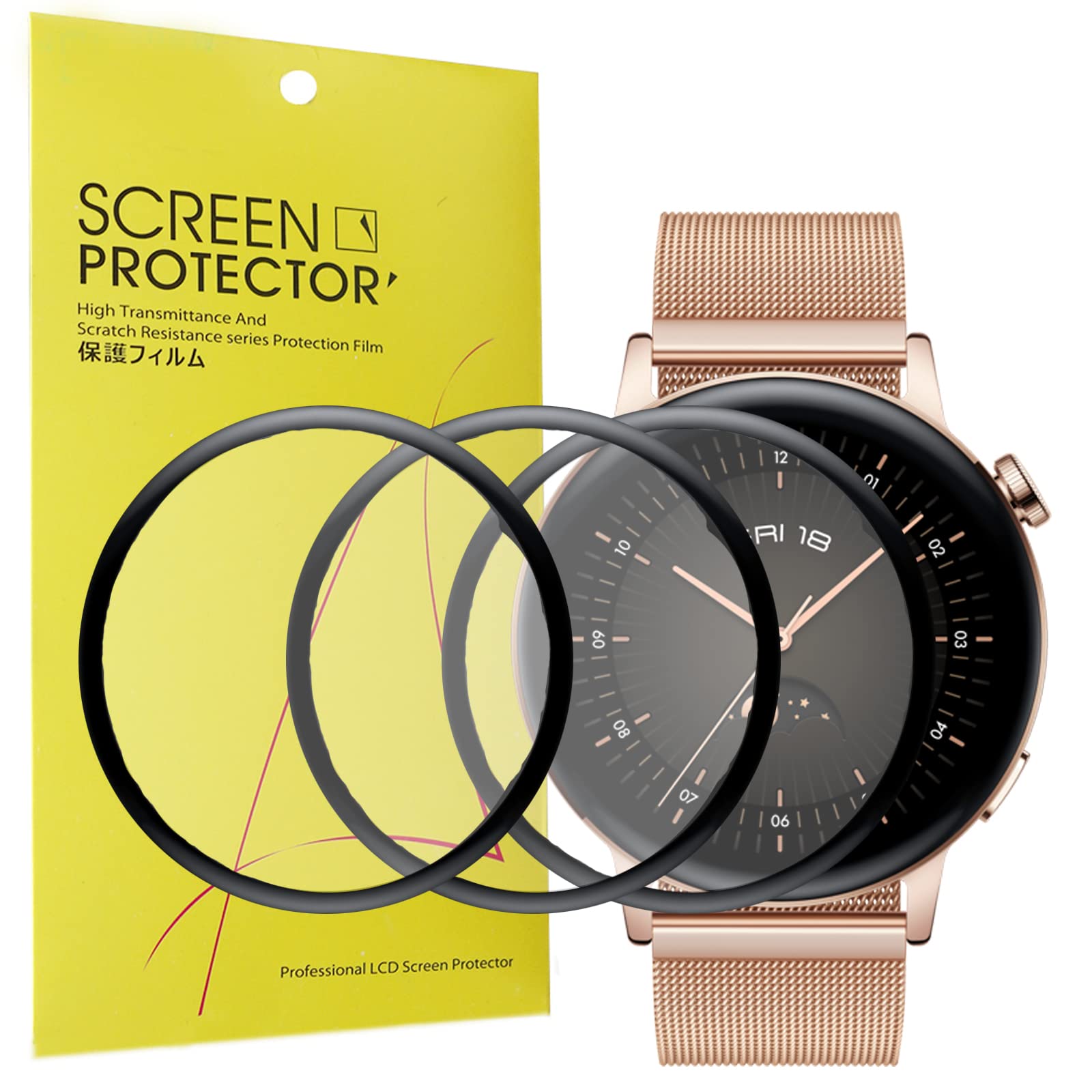 Giaogor Compatible for Huawei Watch GT 3 42mm Screen Protector, 3D Full Coverage PET Soft Screen Protector Film for Huawei Watch GT3 42mm Smartwatch 2021 (3 pack)