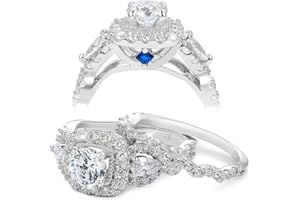 Newshe Jewellery 5A Cz Engagement Wedding Ring Set for Women 925 Sterling Silver 2.4ct Round Pear White Size 4-13