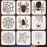 FINGERINSPIRE 9PCS Spider Stencils 5.9x5.9inch Spider Web Stencil | With a Brush 9Style Spider Webs Pattern Drawing Stencil Halloween Theme Template for Painting on Wall Wood Furniture DIY Home