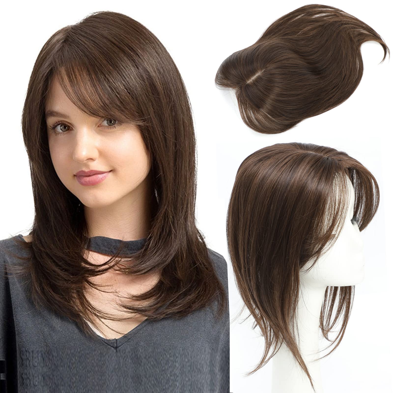 Hair Topper for Women 14inch Hair Toppers for Thinninghair Brown Hairextensions Clip in Fringe 5x5.5inch hair Pieces for Women with Thinninghair โ image 1