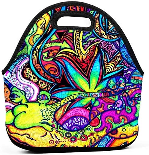Lunchbox Psychedelic Multi Color Marijuana Leaf Weed Art Food Container