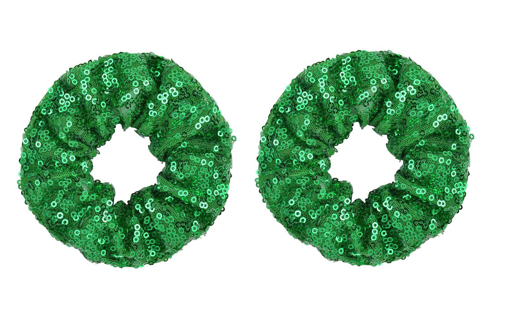 ZOONAI Women Teen Girls Sequins Satin Scrunchies Hair Accessories Elastic Sparkly Hair Ponytail Holder Hair Tie - Set of 2 (Green)