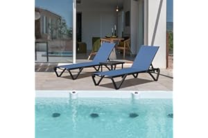SHPAI Outdoor Chaise Lounge 3 Pieces Aluminum Patio Lounge Chair with 5 Adjustable Position Recliner Chair Outside Tanning Chairs for Patio, Beach, Yard, Pool, Side Table Included (Navy Blue)