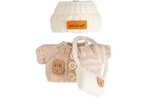GRILLGAUGE Clothes for 17cm Dolls, Clothes Set for 17cm Doll, Crochet 3 Piece Set Hat Clothes Backpack for Doll, Stylish Adorable Dolls Clothes Accessories (No Doll) (Khaki)