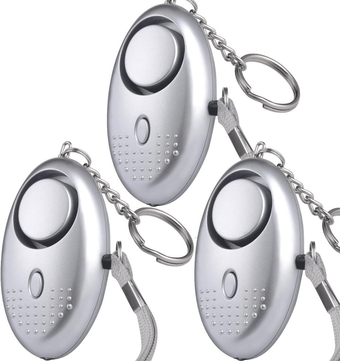 Personal Protection Security Alarm Self-Defense Keychains Wearable Mini Sound Devices with Emergency Flashlight Pocket Weapons & Safety Siren Gadget for Kids, Women, Students - Silver, 3pc