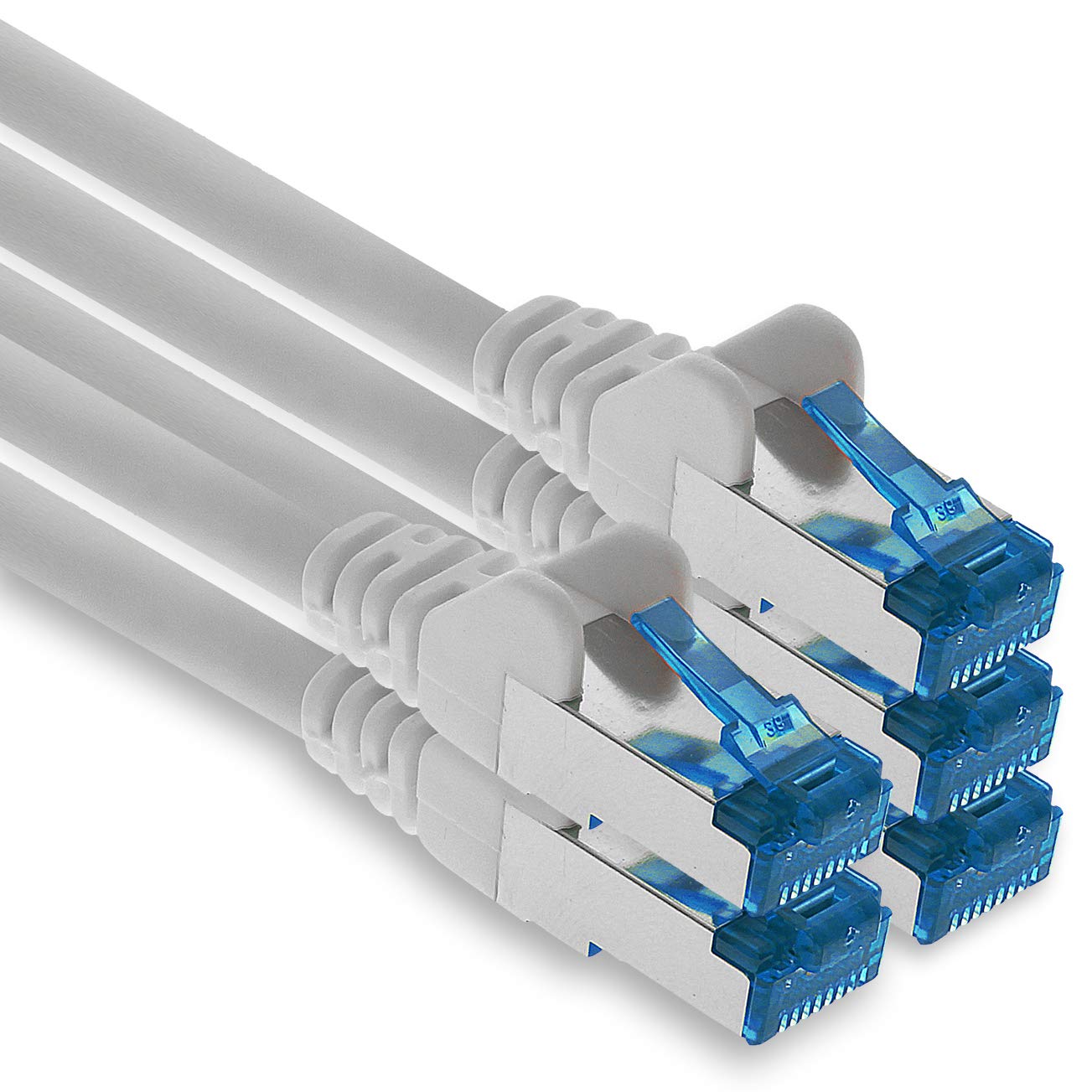 1aTTack.de Patch cable - 5x 7.5m Ethernet, network, LAN cable CAT6a (for gigabit networks, routers, switches, modems with RJ45 input - white)