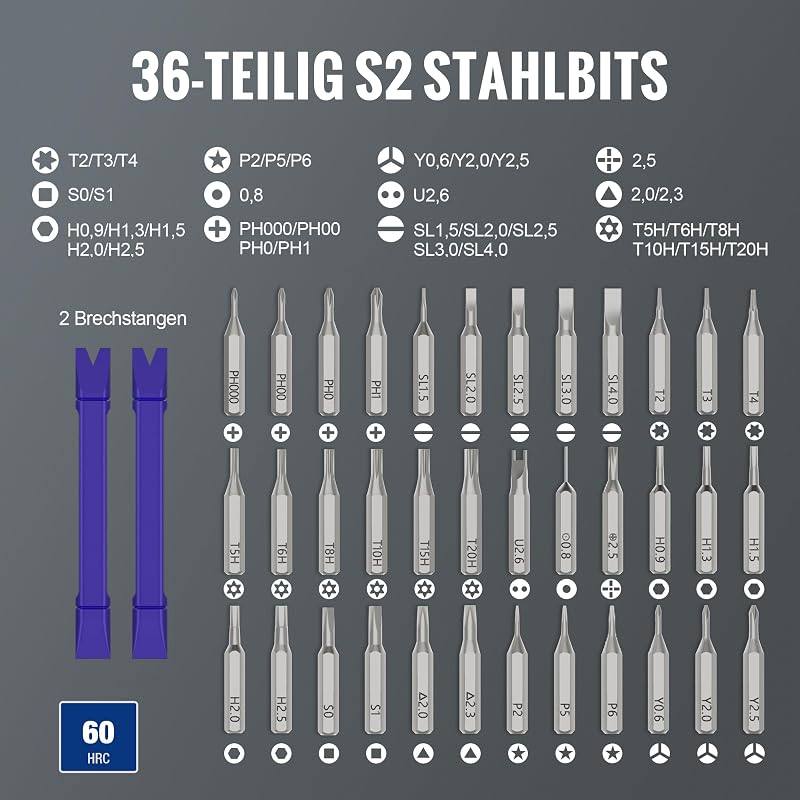 42-in-1 Elektrischer Schraubendreher Set, Feinmechaniker Schraubendreher Set mit 36 S2-Bits, Magnetischer Aufbewahrungsbox, Type-C Aufladung, für präzise Reparaturen von Telefon, Uhr, Kamera