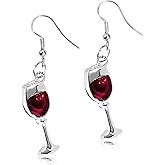 ANDPAI Unique Chic Handmade Stainless Steel Red Wine Glass Dangle Drop Earrings Necklace for Women Statement Jewelry Gifts