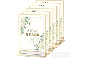 YOAEAILY Acrylic Sign Holder 8.5X11 Gold Frames Double-Sided Gold Picture Frames for Flyer Holder Menu Holder Wedding Table Number Holder Christmas Photo Frame with Removable Sticky Dots -6 Pack