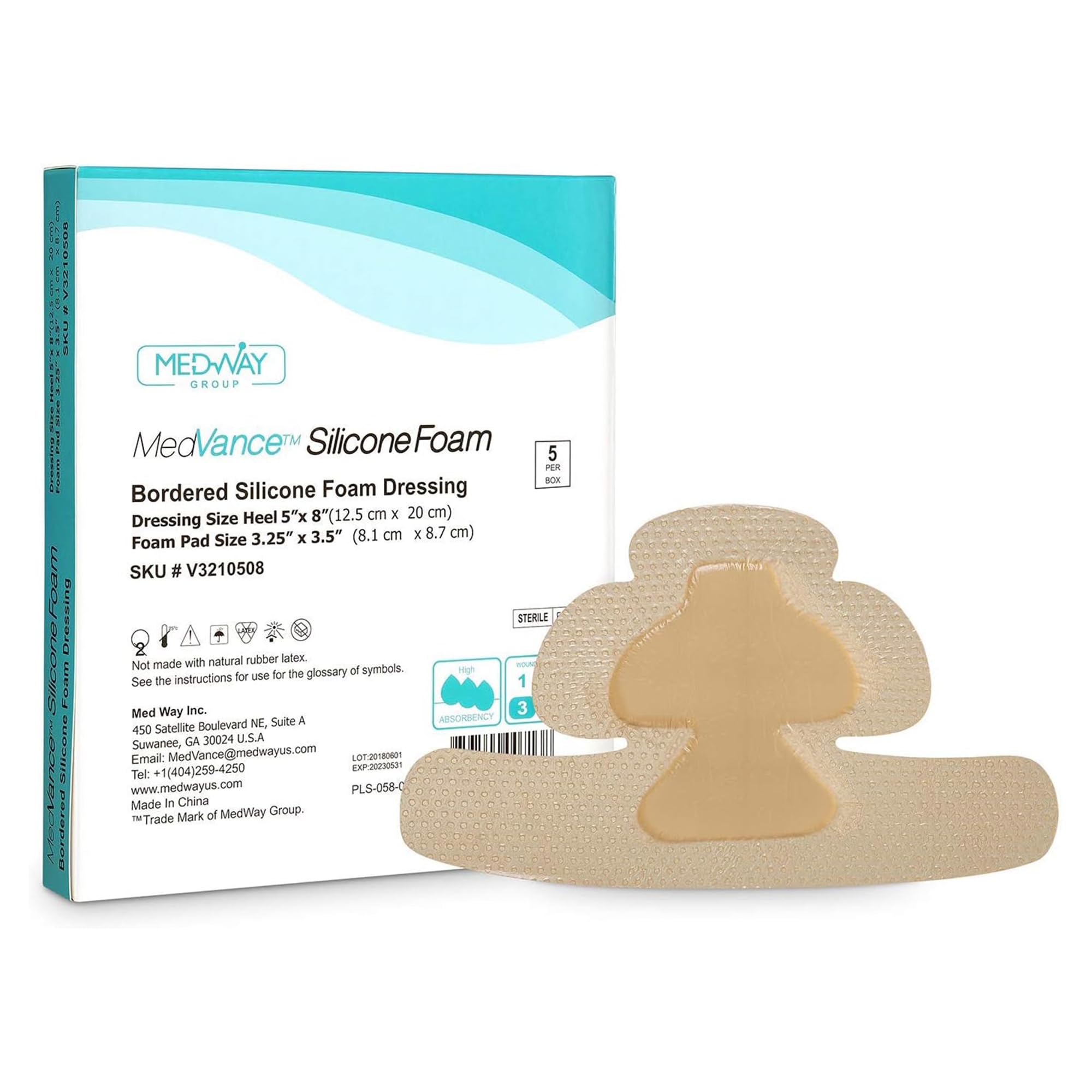 MedVanceTM Silicone - Bordered Silicone Adhesive Foam Dressing, Heel/Elbow/Wrist, 12.5 cm x 20 cm, Box of 5 dressings