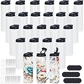 24 Pack 20 Oz Sublimation Tumbler Bulk Straight Skinny, Sublimation Water Bottle Blanks with Flip Straw Lid, Insulated Stainless Steel Dual Opening Blank Bottles Cups for Heat Transfer Diy