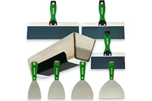 Medusa's Carbon and Blue Steel Drywall Taping Knife set with S.S. 12" Mud Pan And Grip: Classic Style Light Handles with Stro