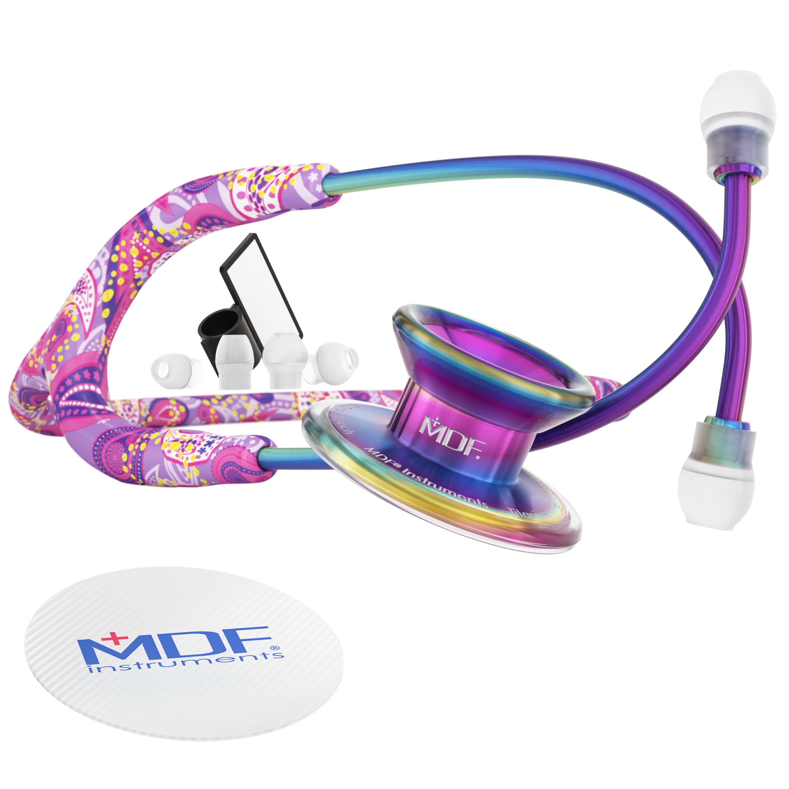 MDF Instruments, MD One Epoch Lightweight Titanium Stethoscope, Adult, Purpaisely Tube, Kaleidoscope Chestpieces-Headset, MDF777TPYKL