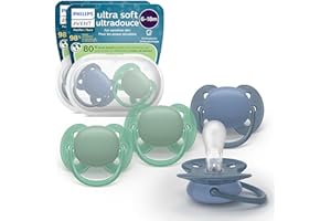 Philips Avent Ultra Soft Pacifiers - Orthodontic Design, for Babies 6-18 Months, Flexible Shield, Silicone Symmetrical Nipple, BPA-Free, 2 Sterilizing Cases, 4 Pack, SCF091/51
