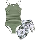 Cuddomper Girls Swimsuit One-Piece Bathing Suit with Mesh Cover Ups Adjustable Straps Cut Out Swimwear Size 7-16