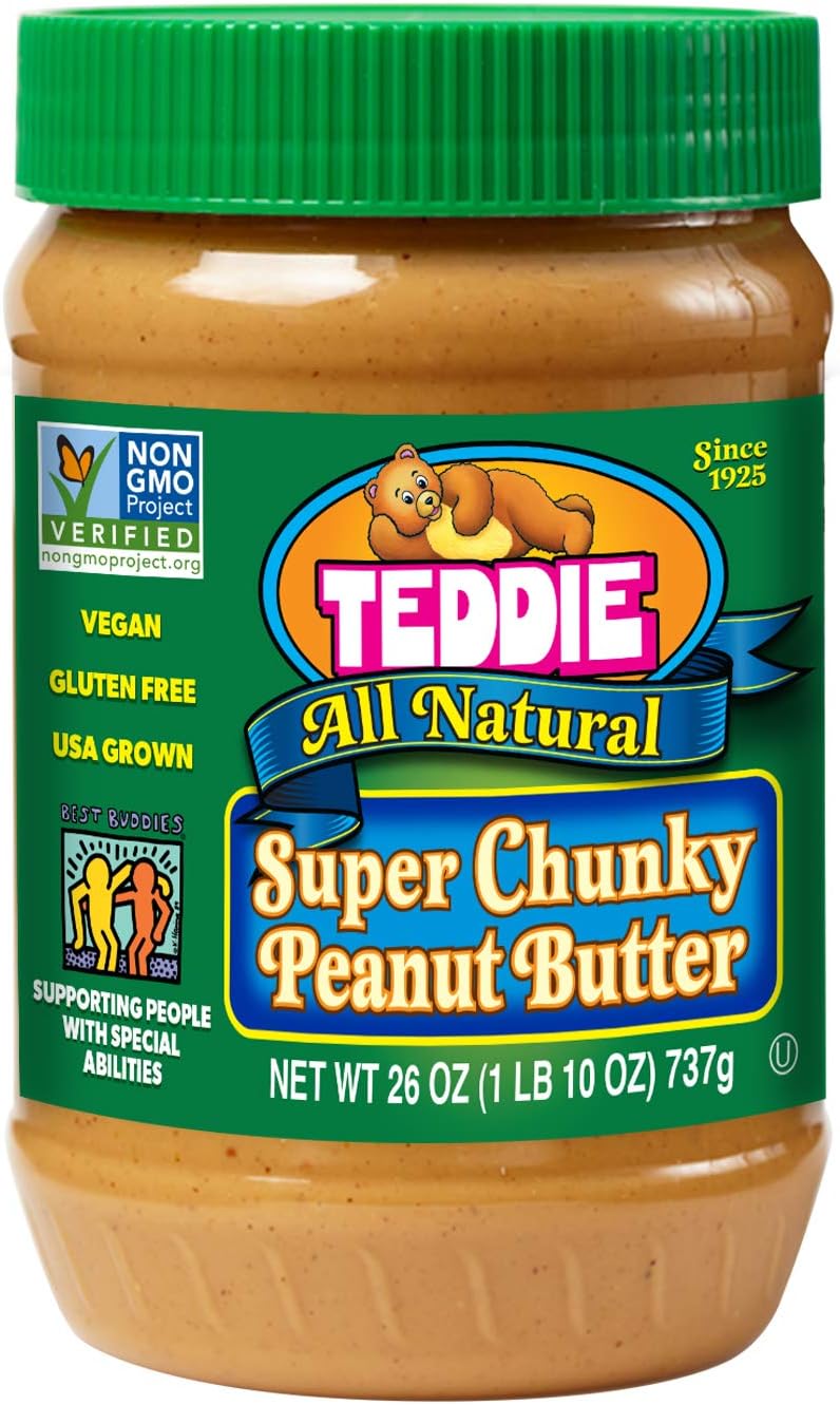 Teddie All Natural Peanut Butter, Super Chunky, 26Ounce Jar (Pack of 3