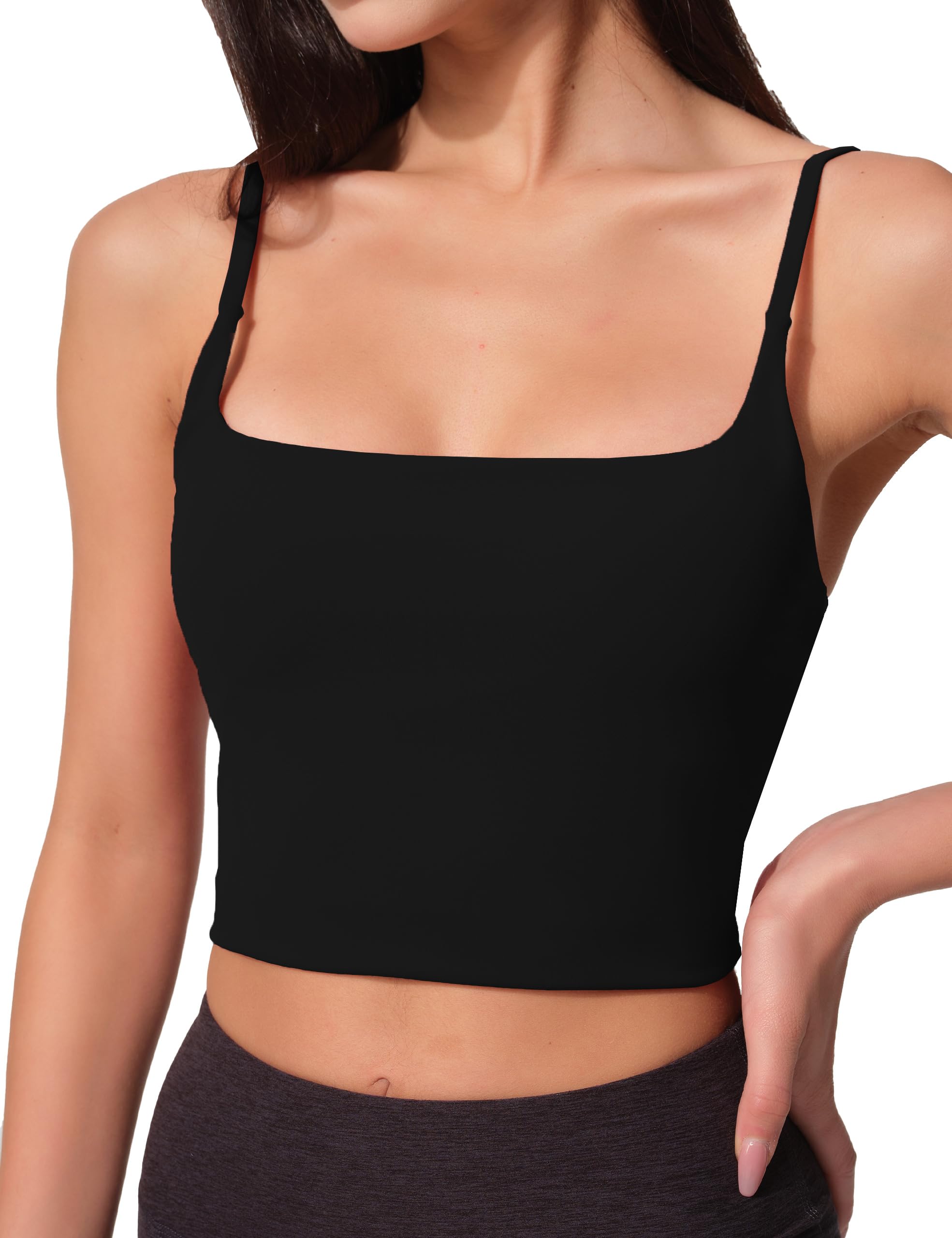 Photo 1 of AugIris Womens Scoop Neck Longline Sports Bra U Back Adjustable Strap Double Lined Workout Crop Tank Top with Built in Pads Black
