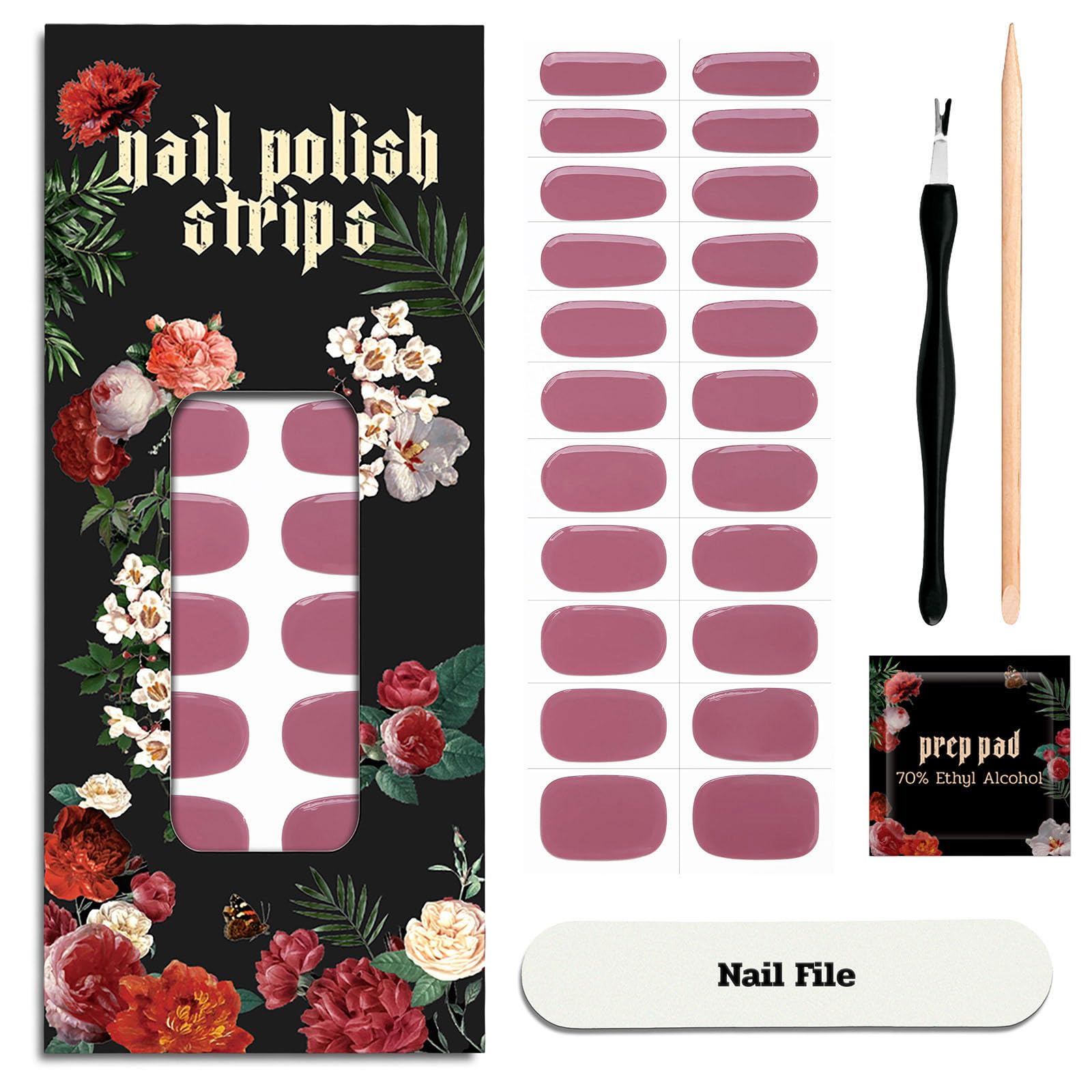 ruyeefam Nail Polish Strips - 22 Pcs Salon Quality Gel Nail Stickers - Long Lasting Wraps (Drama Queen Jam Pink)