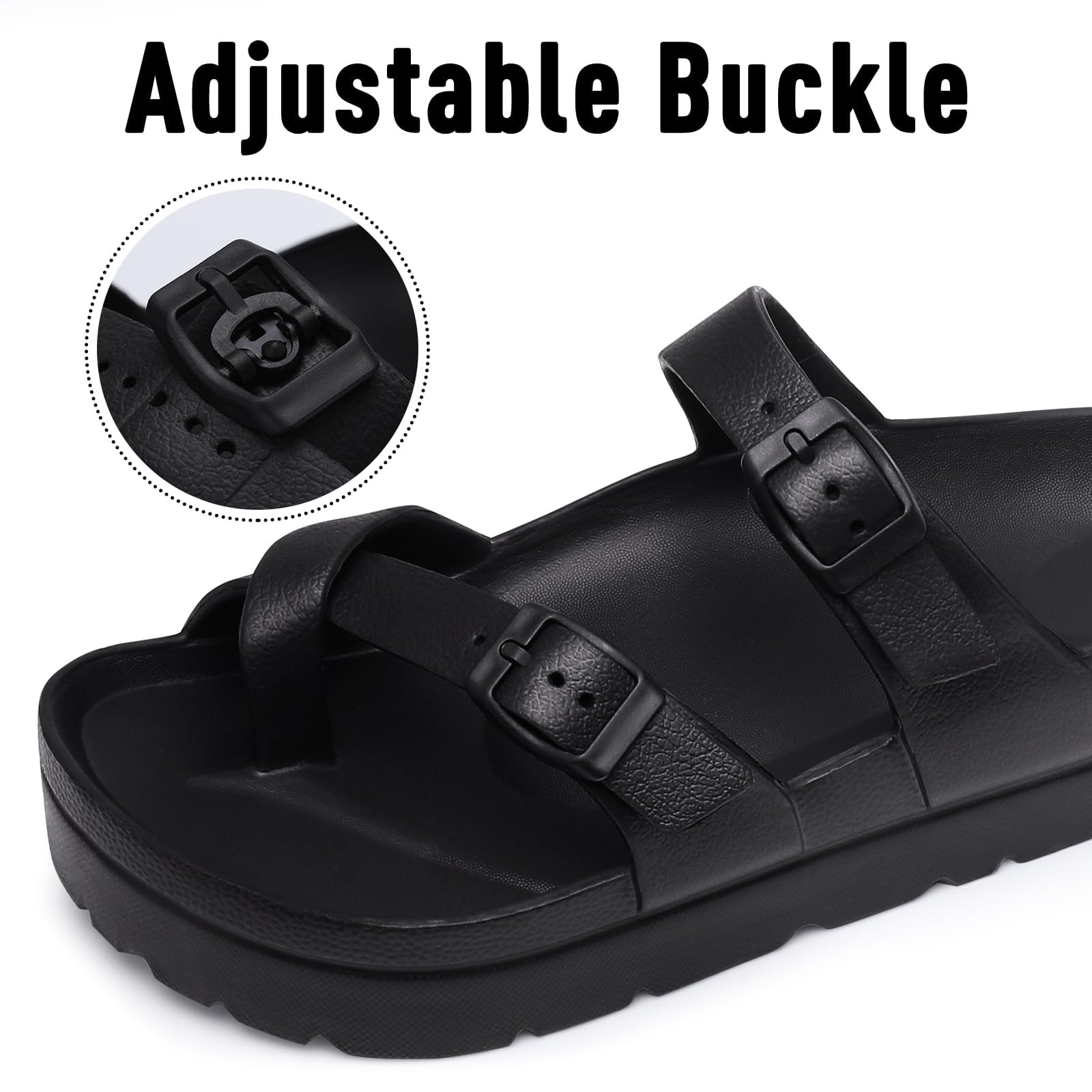 Women's Platform Sandals with Arch Support Comfortable Foam Slides Summer Beach Sandals with Adjustable Buckle