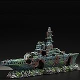 XUBX Resin Warship Aquarium Ornament 23x11x5 cm Non Toxic Shark Safe view 4