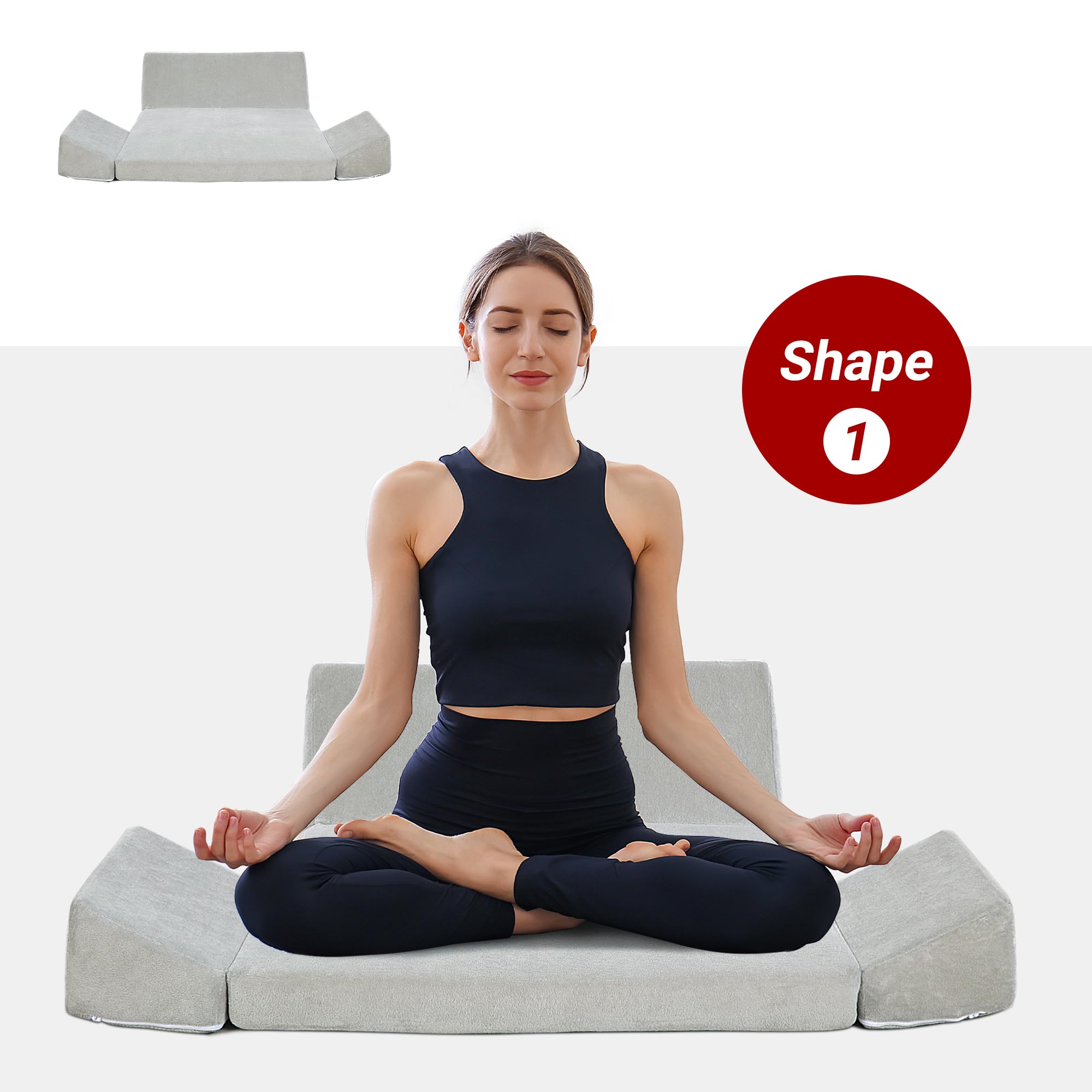 HOMBYS Meditation Cushion Foam Meditation Pillows for Sitting on Floor, Large Yoga Pillow for Adult, Meditation Mat with 2 Knee Cushions and Hip Support-3 Shapes for Different People-Supportive - Image 2