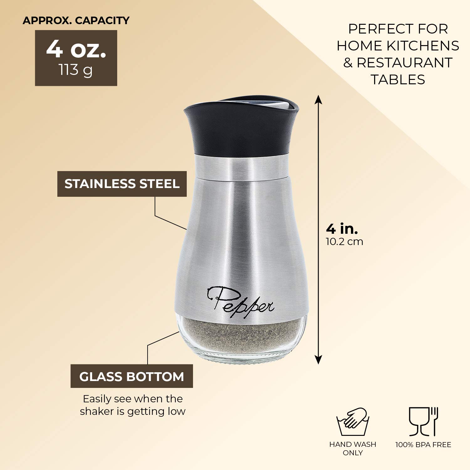Salt and Pepper Shakers - Salt Shaker- Elegant Designed 10cm High Grade Stainless Steel Salt and Pepper Shakers
