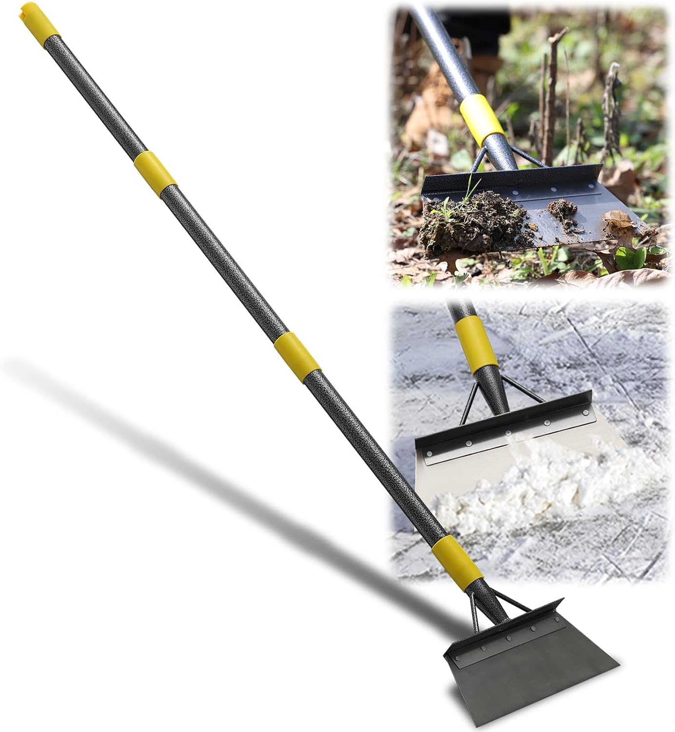 Garden Shovel, Multifunctional Flat Garden Cleaning Tool 163 cm with Adjustable Length Ergonomic Handle, Gardening Scraper Shovels for Weeding, Scraping, Ice Remove