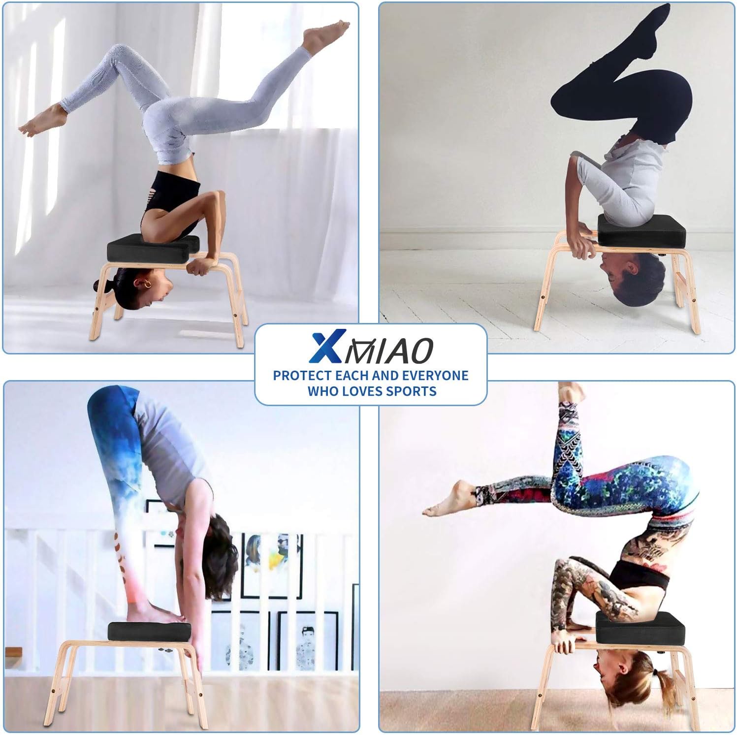 XMIAO Yoga Headstand Bench, Multifunctional Yoga Inversion Chair with Solid Wood Frame, Yoga Headstand Stool Idea for Workout, Fitness and Gym Relieve Fatigue and Body Building (Black) : Sports & Outdoors