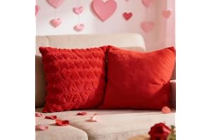 Fjgyjt Valentine's Day Pillow Cover Set 2 Pack 18x18 Inch Red Heart Pillowcase Hidden Zipper Soft Plush Throw Pillow Cases fo