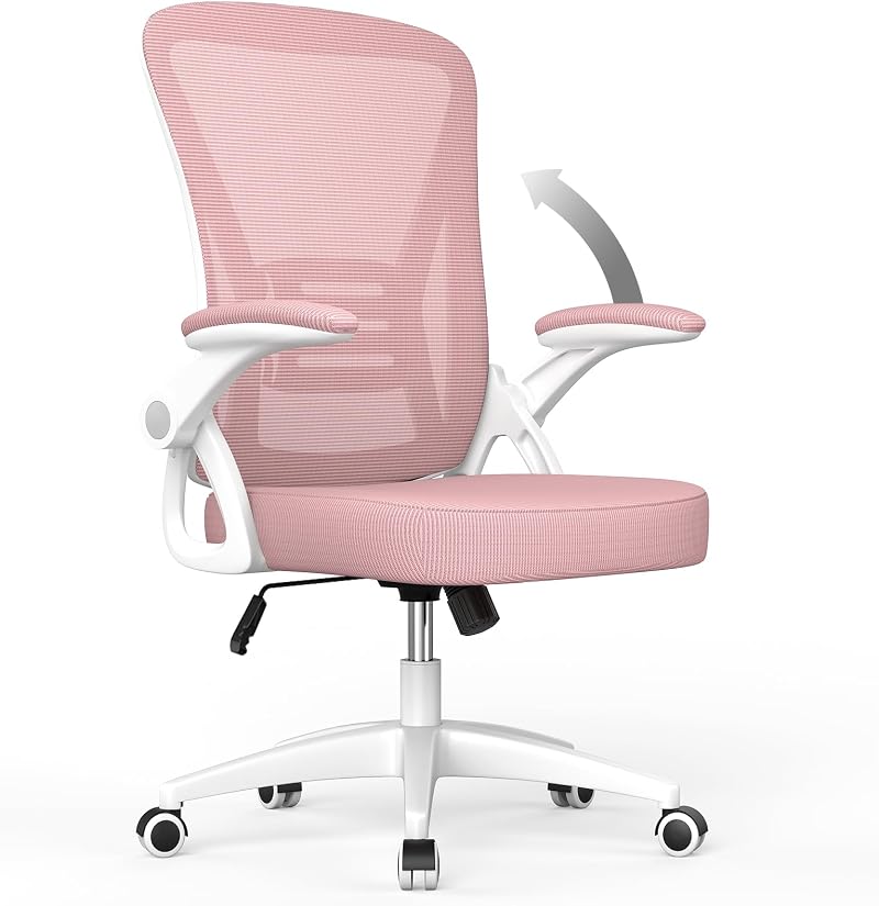 naspaluro Office Chair Ergonomic Desk Chair 90° Flip-Up Armrest Pink
