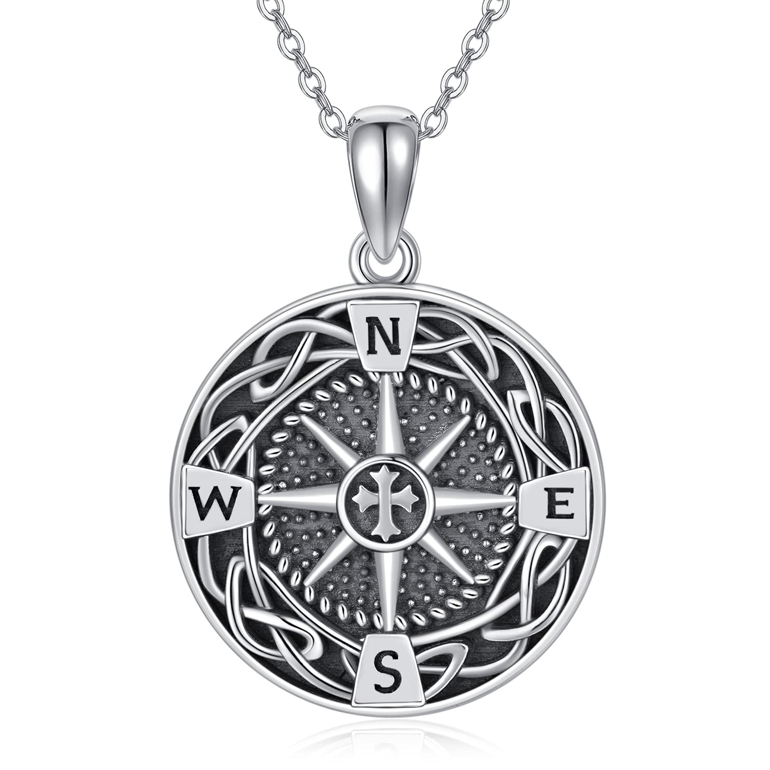 Compass Necklace Sterling Silver Celtic Knot Travel Pendant Necklace Inspirational Graduation Jewellery Gifts for Women Men