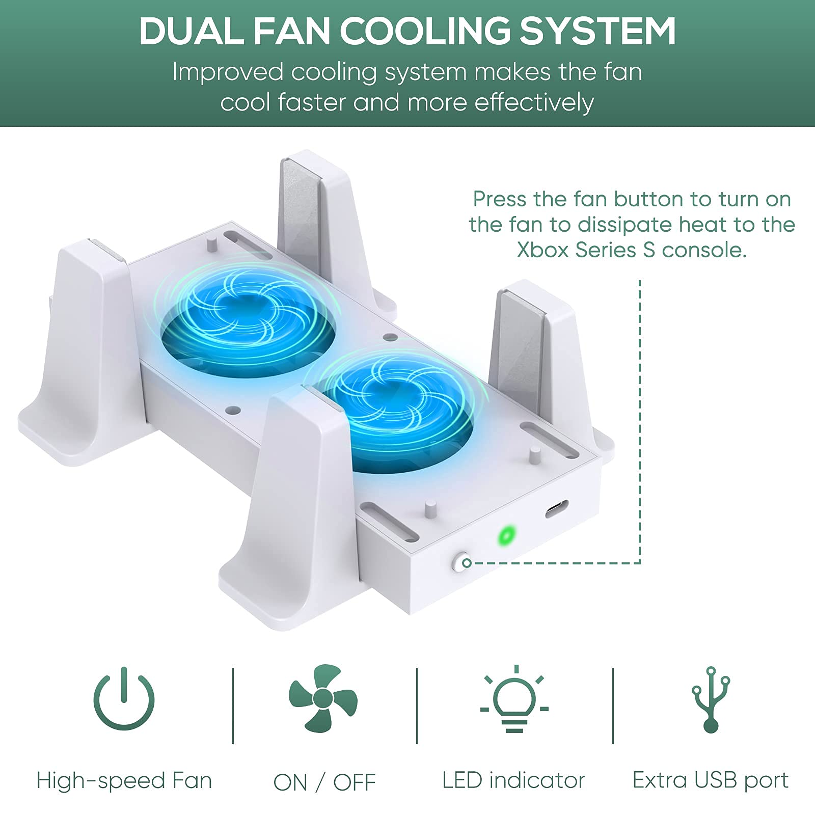 Cooling Fan and Stand for Xbox Series S - FASTSNAIL Dual High Speed Fan with 3 Level Adjustable Speed Two Installation Way and 2 USB Hub Charging & Data Syncing for Xbox Series S(Not for Xbox one)
