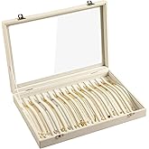 Frebeauty 15 Hooks Necklace Tray Velvet Neckalce Organizer with Clear Lid Lockable Necklace Holder Box Jewelry Organizer for Pendants Chains Necklace Jeweley Tray for Women Girls(Beige)