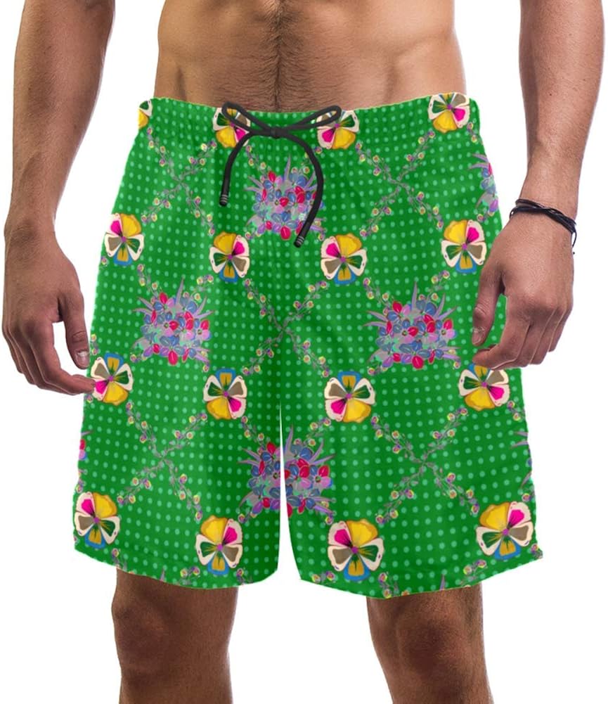 nakw88 Floral Pattern Swim Shorts for Men Swim Trunks Men’s Bathing