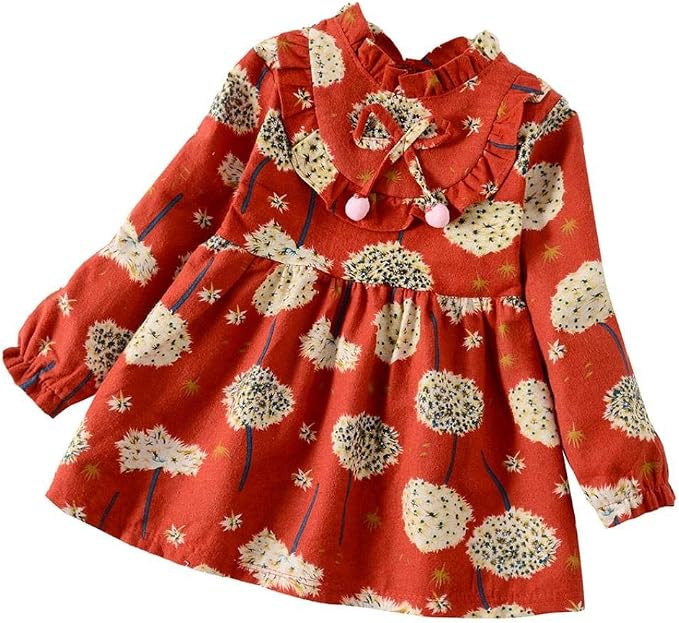 Amazon Yeach 子供服 女の子 80 130 1 5歳 ロングスリーブ タンポポ 花 印刷 プリンセス スカート ドレス 可愛い 超柔らかい 姫様 普段着 写真 人気 誕生日プレゼント ワンピース チュニック 通販