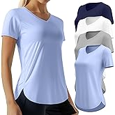 Oakgarden 4 Pack Women's Quick Dry Workout Tops Exercise V Neck Short Sleeve Gym Side Slits Curved Hem UV Shirts