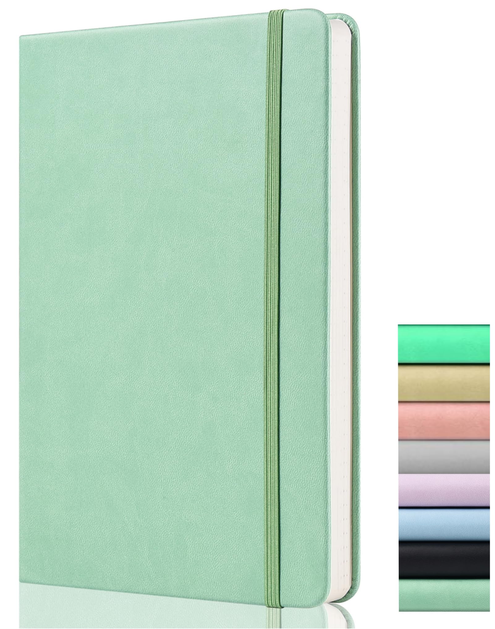 Bullet Dotted Journal A5 - Dot Grid Notebook - Hardcover Dotted Notebook 120gsm Paper, 172 Pages, Vegan Leather Cover, with Back Pocket, 2 Mark Ribbons, for Notes, Office, Study, Palegreen