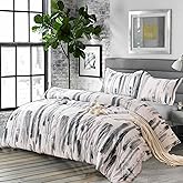 Nanko Queen Comforter Set 3pc, Art Grey White Printed Pattern Reversible Down Alternative Microfiber Bedding - All Season Duvet and 2 Pillowcases Bed Sets Modern for Women Men, Size 88 x 90 Gray