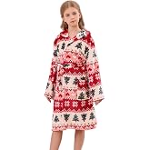 V.&GRIN Girls Fleece Robe, Plush Hooded Soft Fuzzy Warm Fluffy Bathrobe for Kids 5-14 Years