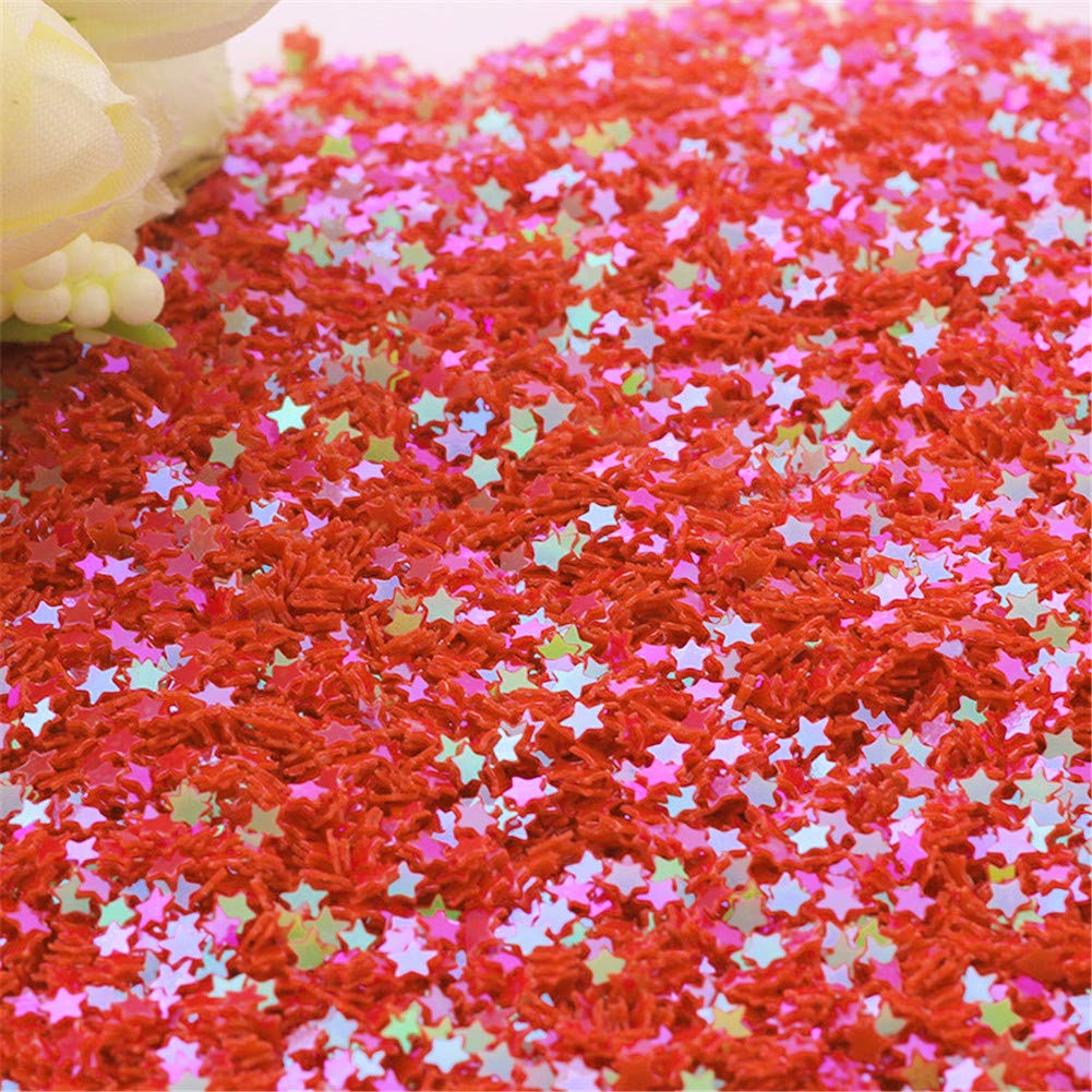 100g Iridescent Star Shaped Sequins Glitter Flat PVC Star Sequins Paillettes for Scrapbooking Embellishment Card Making Jewelry Making Nail Manicure Decorartions (Red)
