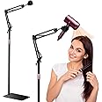 Hair Dryer Stand, 1.68M Height Adjustable, Hands Free Blow Dryer Holder with Heavy Base, 360 Degree Rotating, Work with 99% Dryers, Gift for Mom, Elder, Frozen Shoulder - Black
