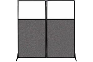 Versare Workstation Partition | Portable Wall Divider | Modern Office Cubicle | Free Standing Privacy Screen | Flexible Work Space | 66" x 70" W/Window, Charcoal Gray Fabric Panels