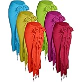Hercicy 6 Pieces Women Beach Long Sarong wrap Coverups Batik Wrap Pareo with Tassel for Women Sarong for Beach