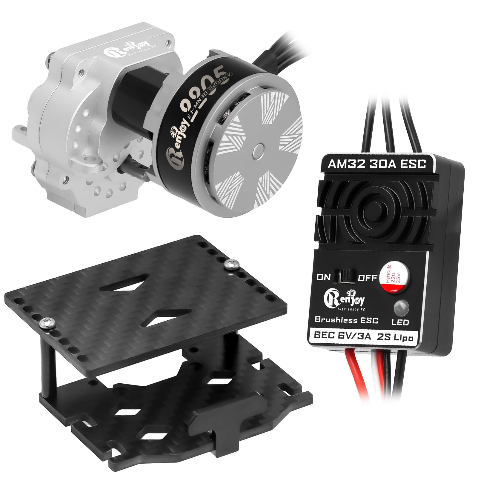 Photo 1 of 2205 2200KV Brushless Outrunner Motor with Mount & Gearbox Transmission and 30A Brushless ESC Electric Speed Controller & Battery Tray for TRX4M 1/18 Remote Control Crawler Upgrade (Silver)