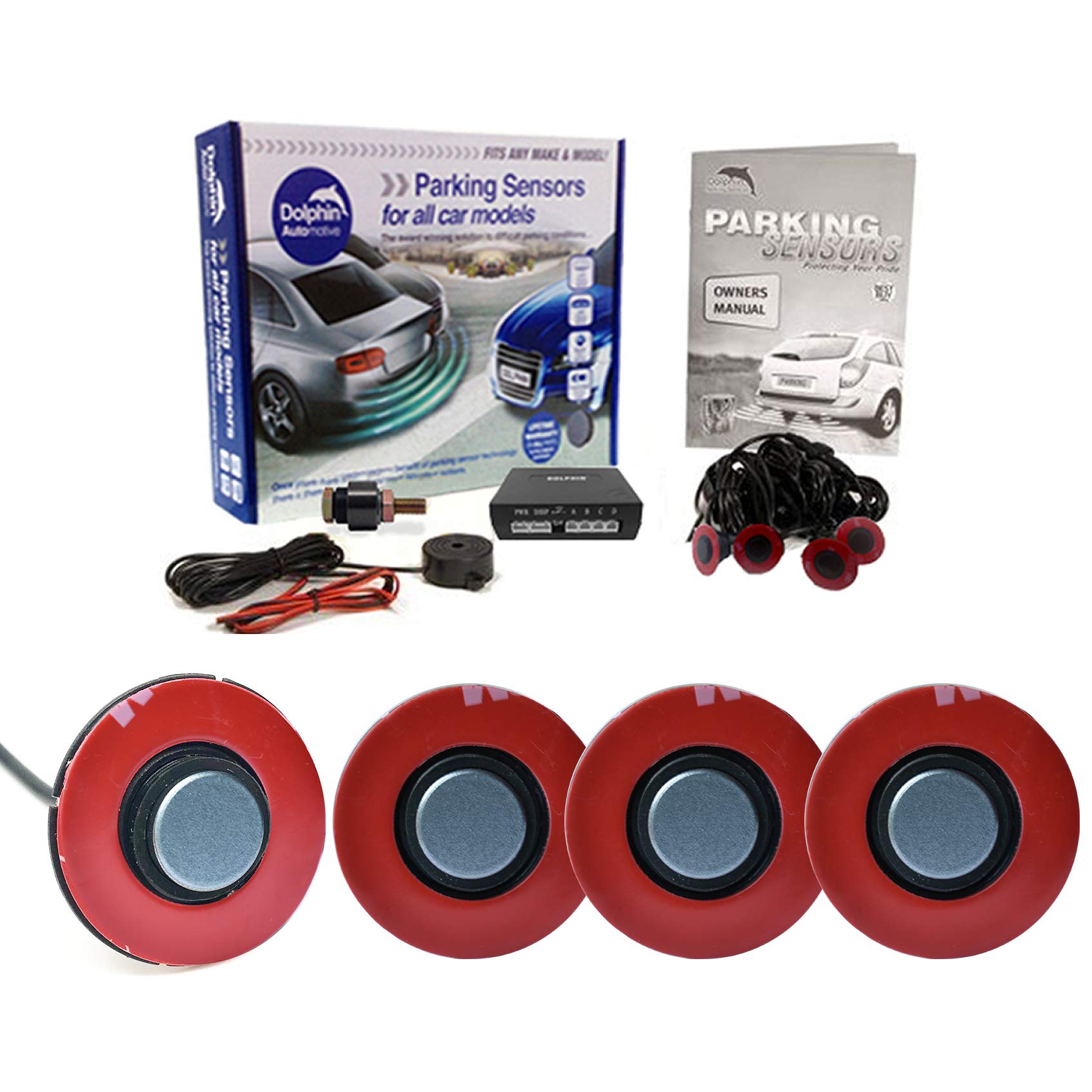 Dolphin Automotive DFM400 Reverse Parking Sensors Flush Mount OEM Style 4 Ultrasonic Radar Sensor Kit Audio Alert System - Grey