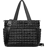 Yarnic Large Puffer Tote Bag for Women, Puffy Shoulder Handbag Quilted Tote Bag with 7 Pockets for Travel Work Gym