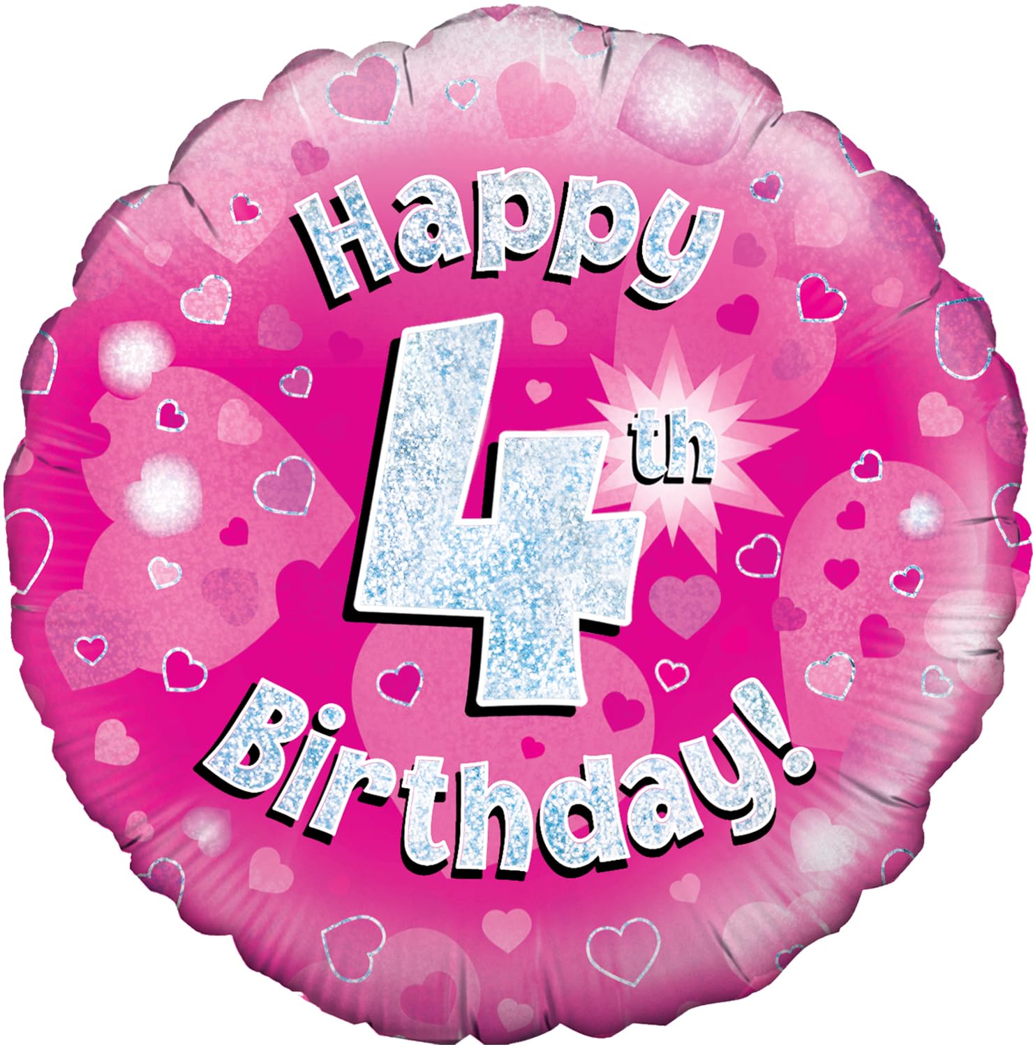 Oaktree 18" Happy 4th Birthday Pink Holographic Balloon