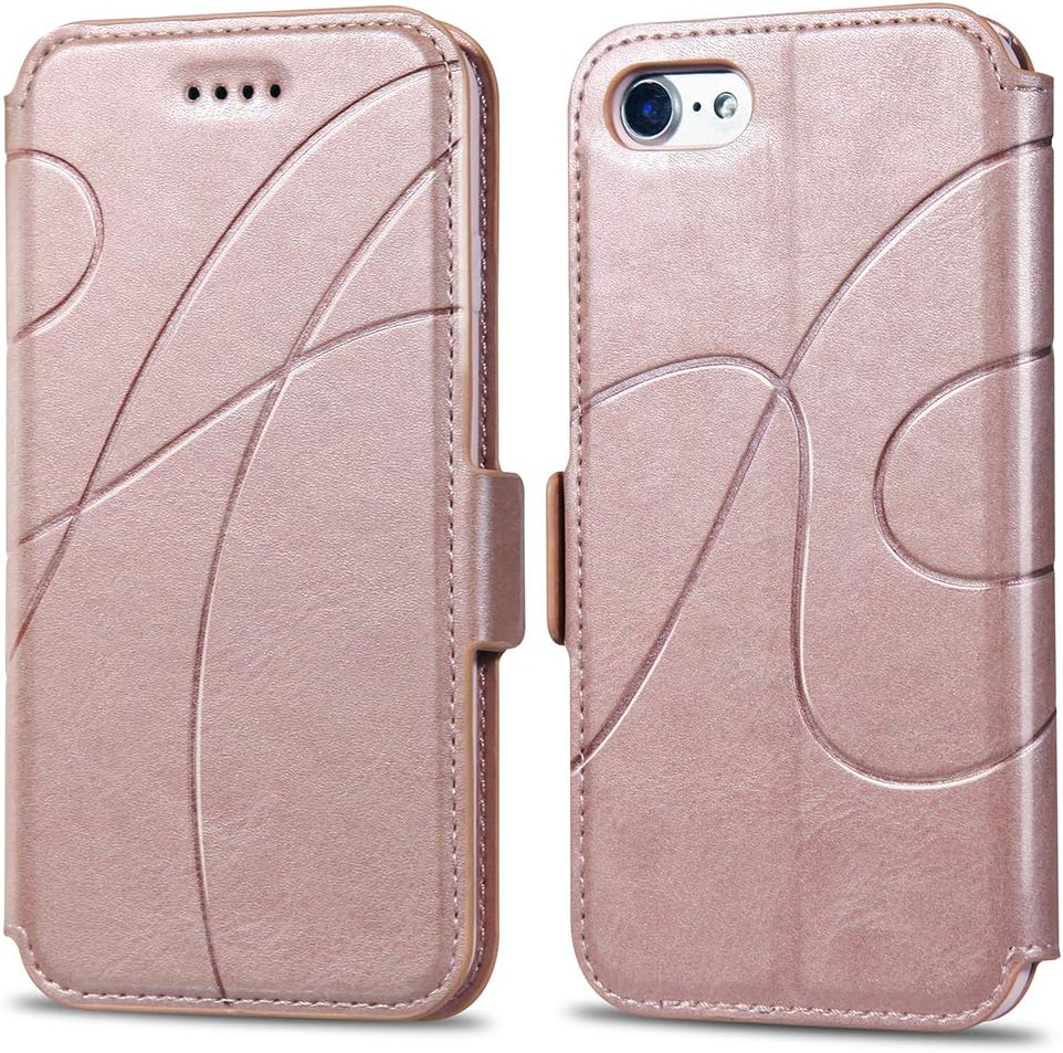 REEXIR iPhone 8 Wallet Case, iPhone 7 Wallet Case, Flip Leather Case [Kickstand] [3 Card Slots] [Magnetic Closure] Slim Folio Case Cover for Apple iPhone 8 / iPhone 7 (Rose Gold)